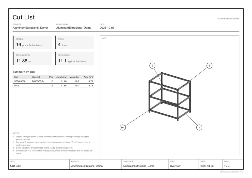Aluminum Extrusions cut list PDF