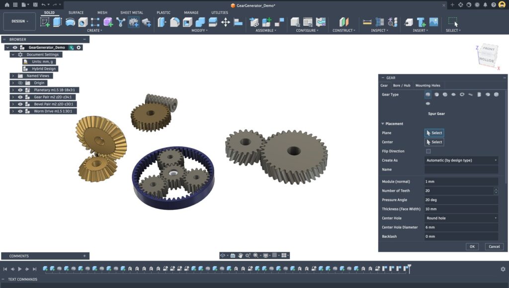 Gear Generator dialog