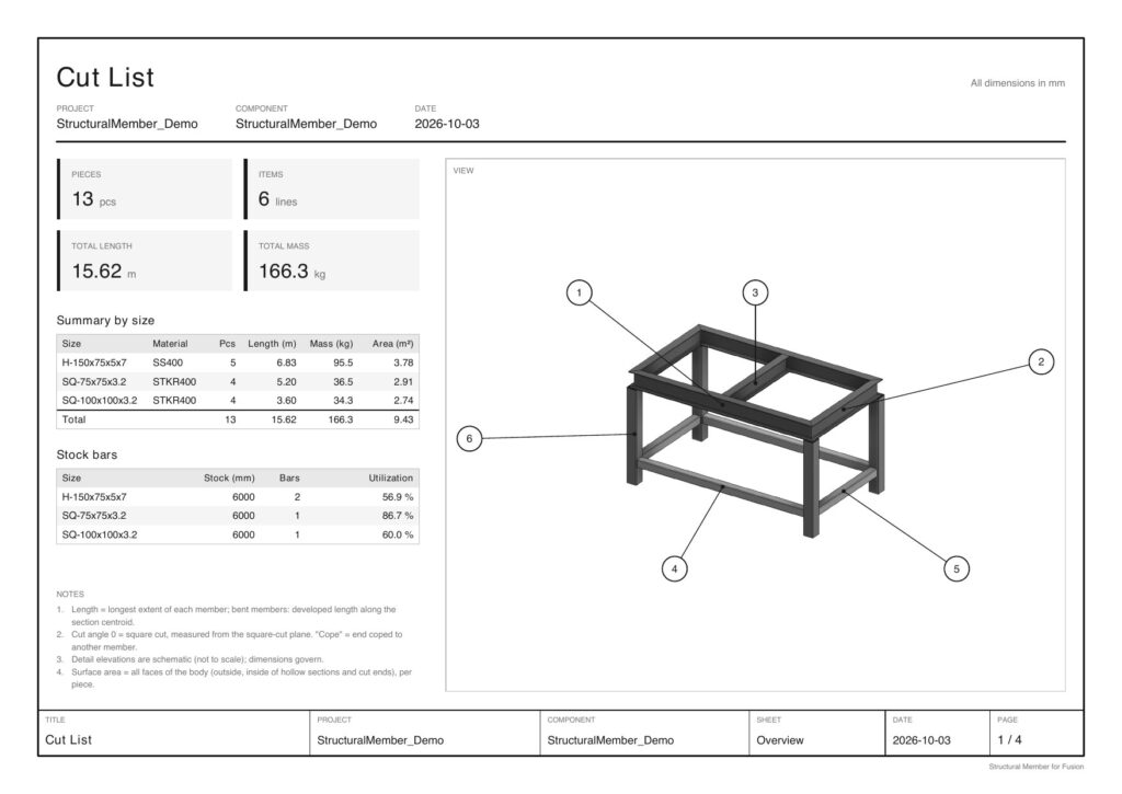 Structural Member cut list PDF