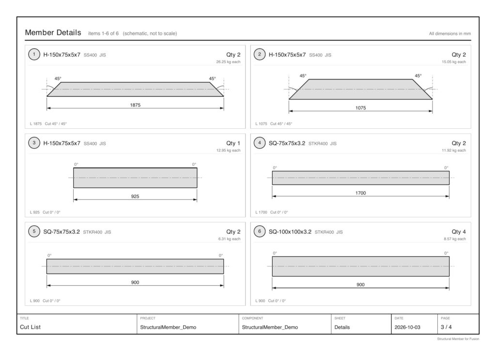 Structural Member cut list PDF